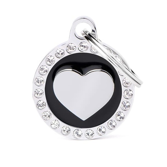 NWT My Family Custom Glam Black Heart Swarovski Crystal Engravable Pet Dog Tag - Picture 5 of 5